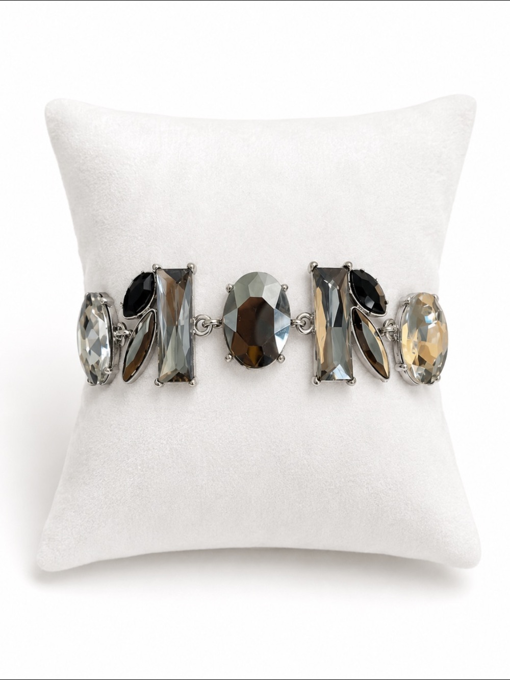 Silver-Tone Gray Black Crystal Link Bracelet